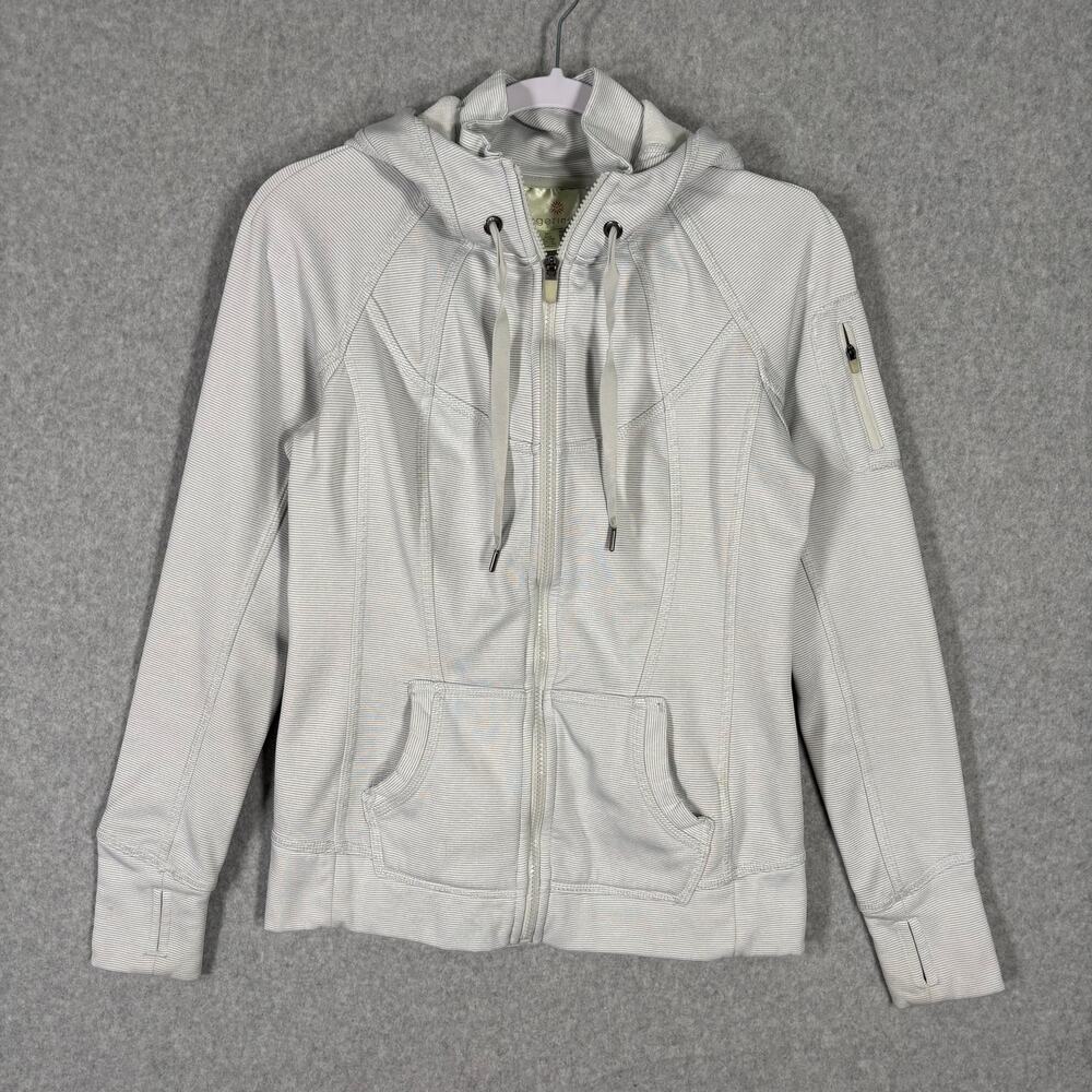 Tangerine Sweatshirt Womens Small Gray Stripe Hooded Full Zip Pockets Thumb Hole